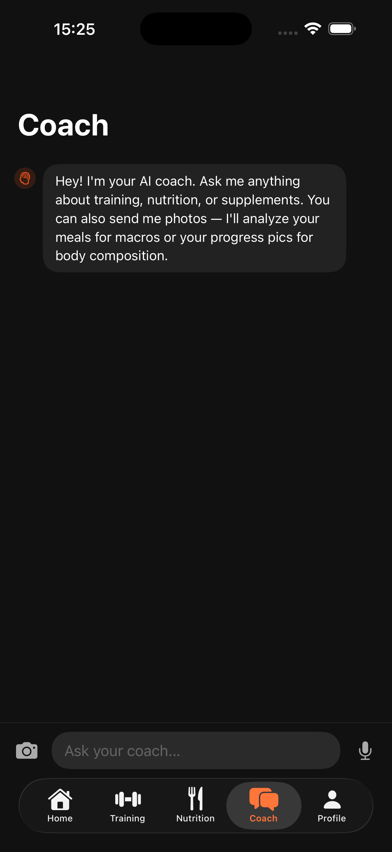 AI coach chat answering training and nutrition questions with context